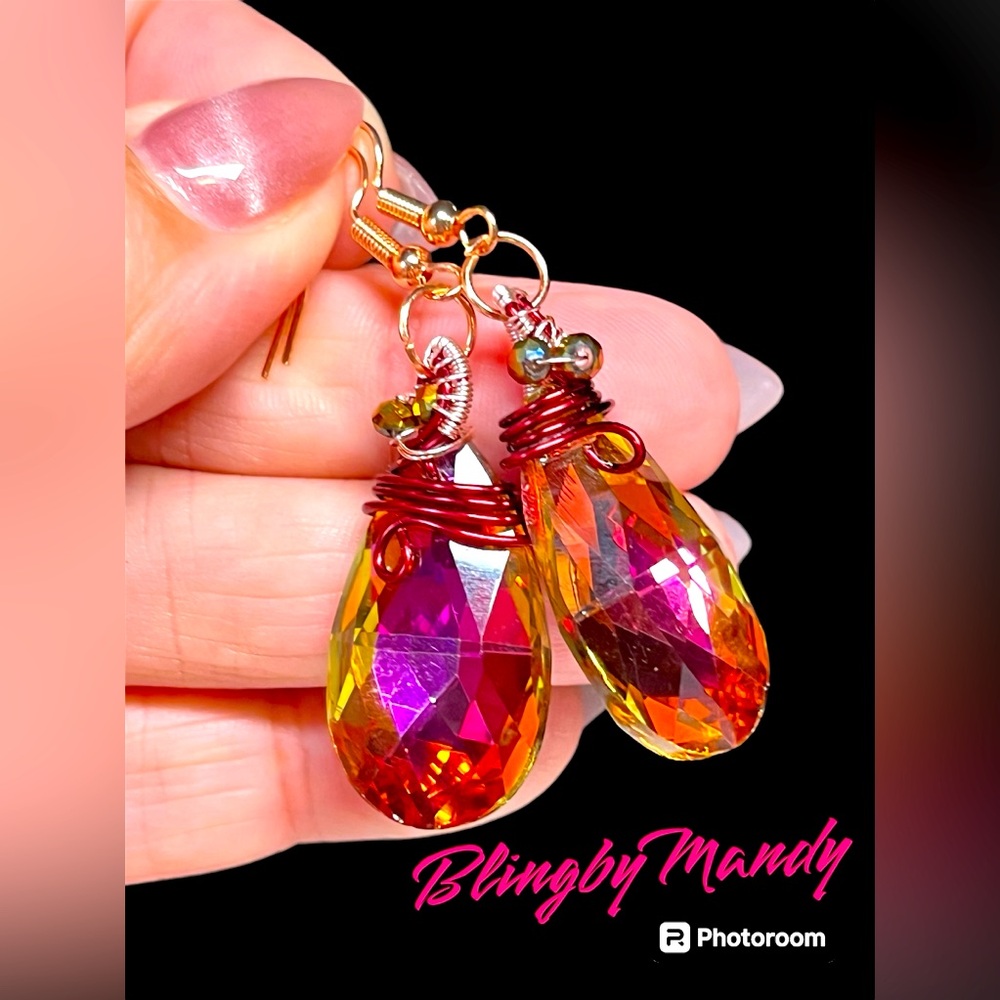 BRIGHT BLING titanium wire wrapped artisan earrings, copper earrings